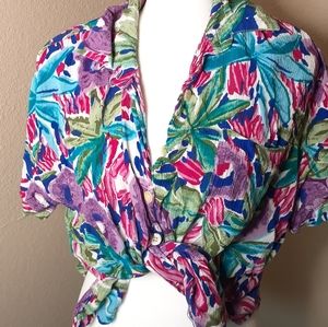 Vintage 80s USA vibrant floral print blouse large